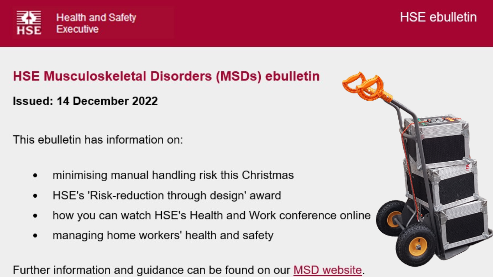 HSE "Minimise manual handling risks this festive season"